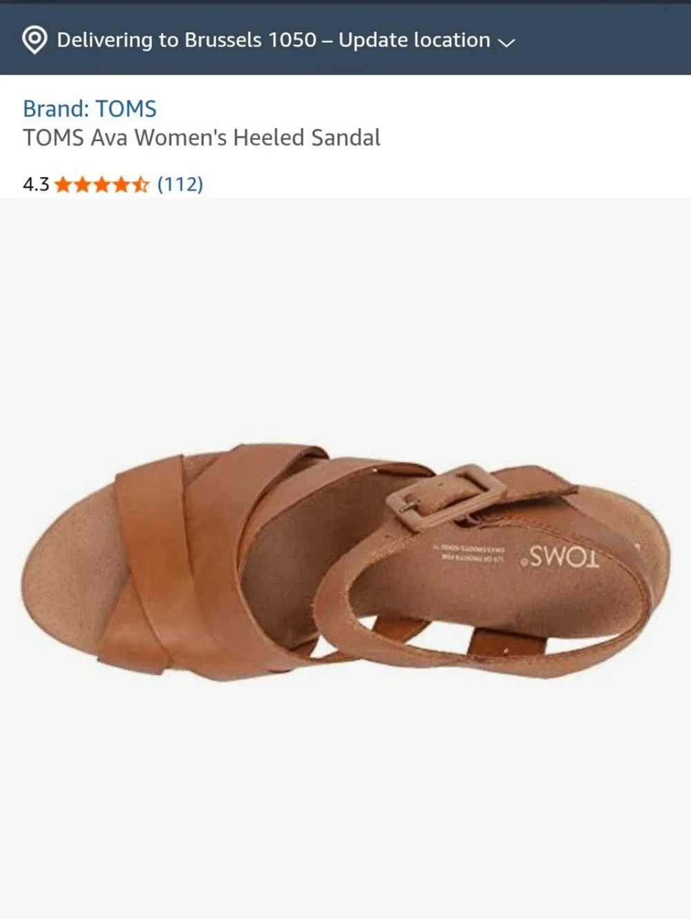 TOMS Ava Brown Leather Cork Block Heel Sandal 6.5